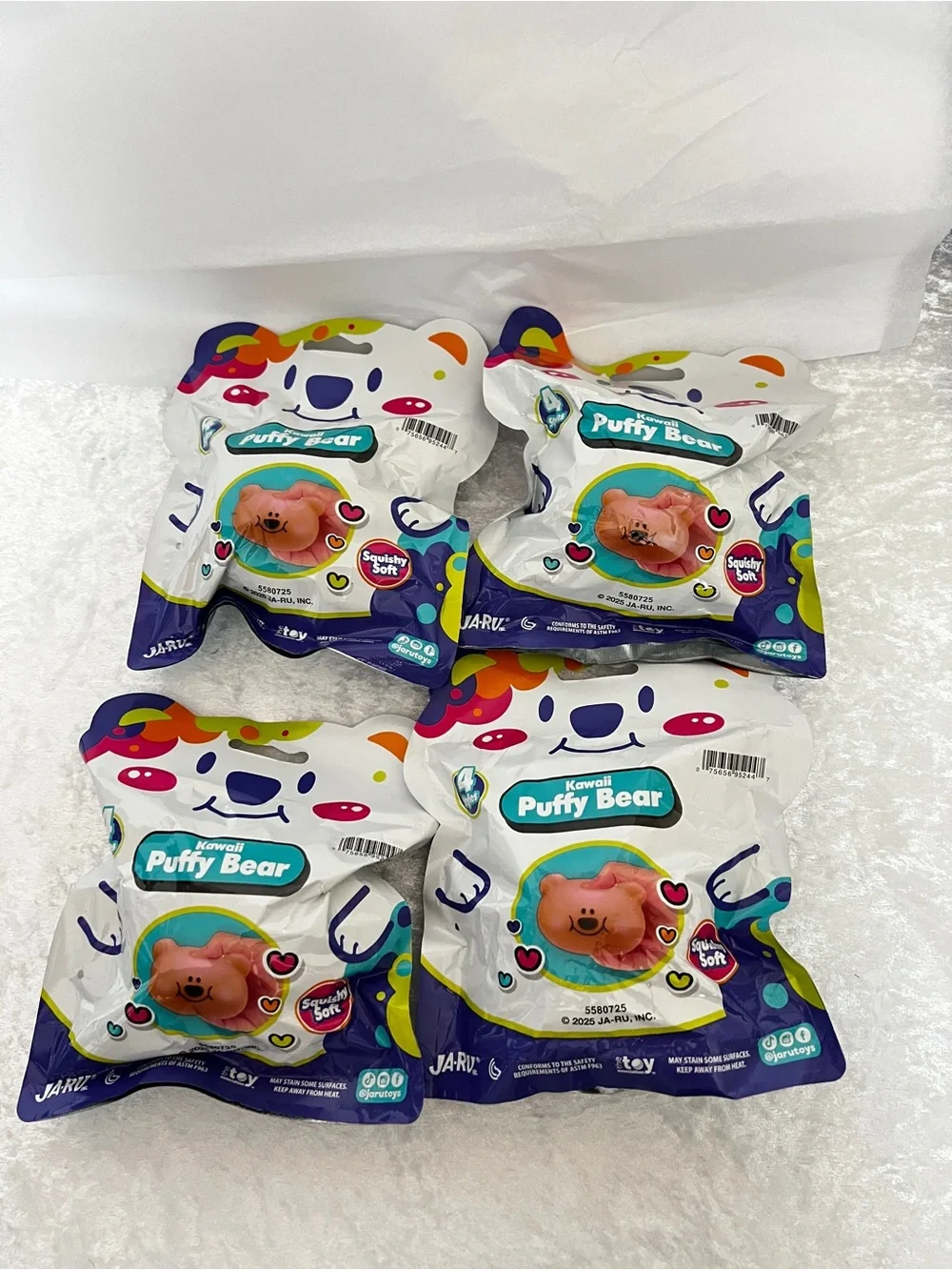 Lot of 4 Kawaii Squishy Soft Puffy Bear Party Favor Kids Toy Age 3+